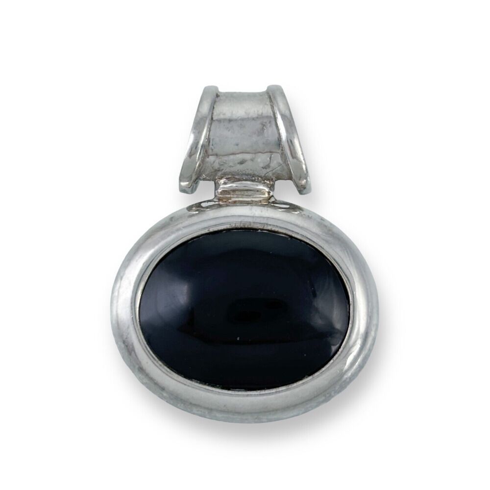 Oval Onyx Cabochon Slide Pendant | Vintage Thailand Sterling Silver 925
